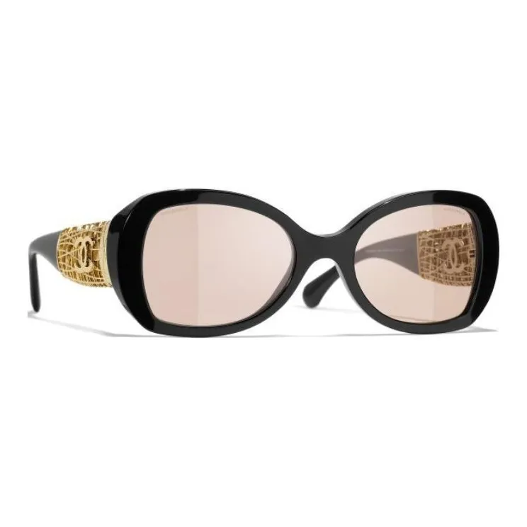 CHANEL Resin Metal Butterfly Sunglasses Unisex Black-2