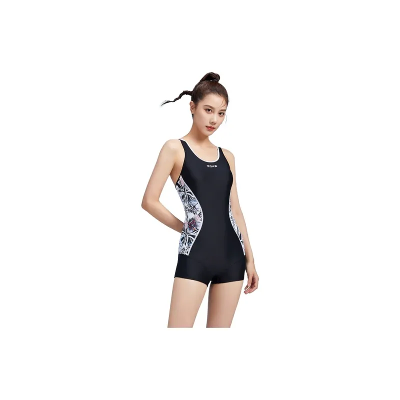 ZOKE One piece Swimsuit Women's Black With White Floral-1