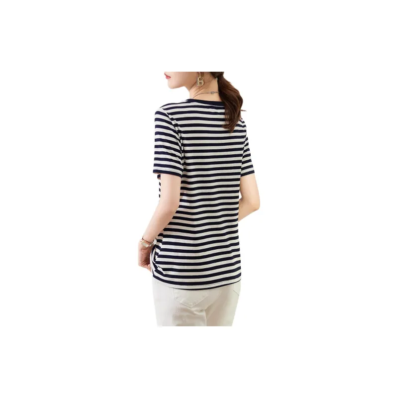 XWI T-Shirt Women's Navy Blue With White Stripes-2