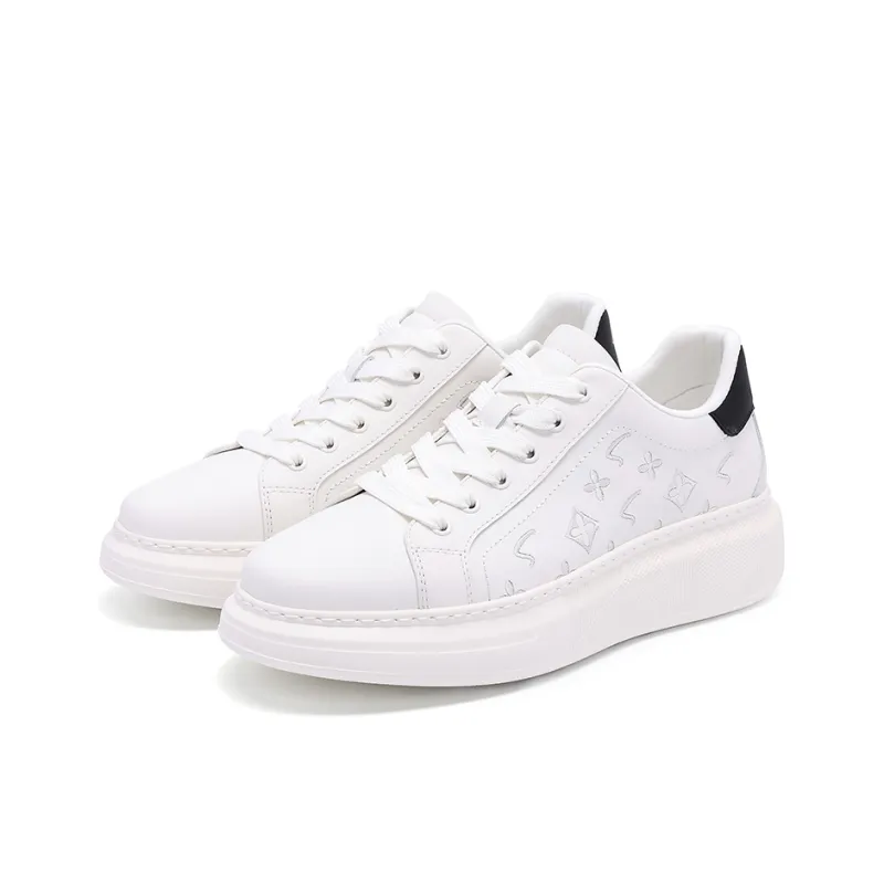 Satchi Slip Resistant Cushioning Wear Resistant Height Increasing Low Top Skateboard Shoes Men's White 4.5cm-2