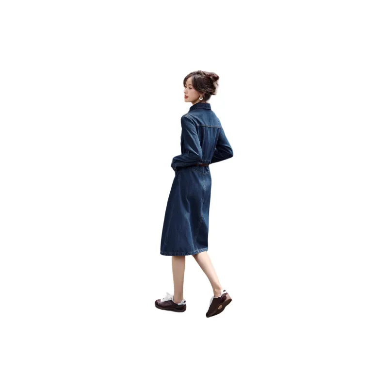 Mo Han Yi Mei Long Sleeved Dress Women's Denim Blue-1