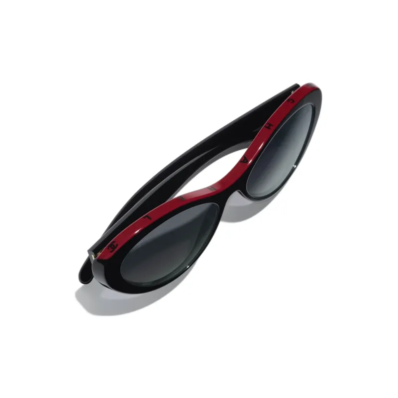CHANEL Acetate Acetate Oval Sunglasses Unisex Black-3
