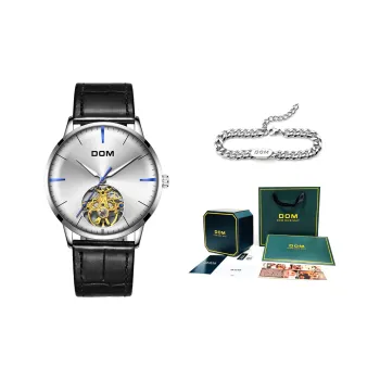 DOM Mechanical Movement Leather Watch Bands Watch Men's Watches Black Dial