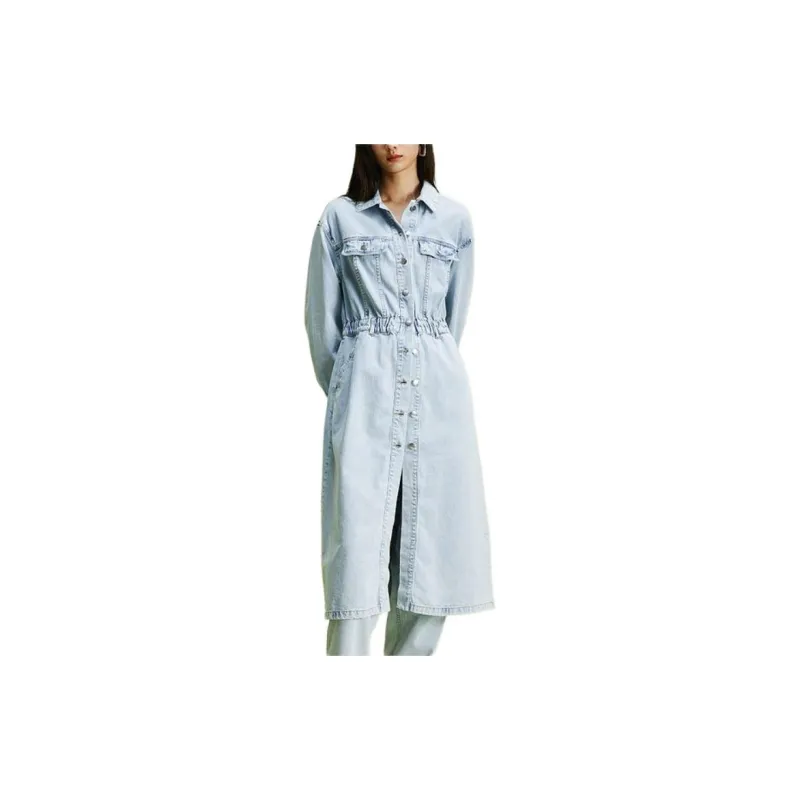 H&M Long-Sleeved Dresses Women's Light Denim Blue-1