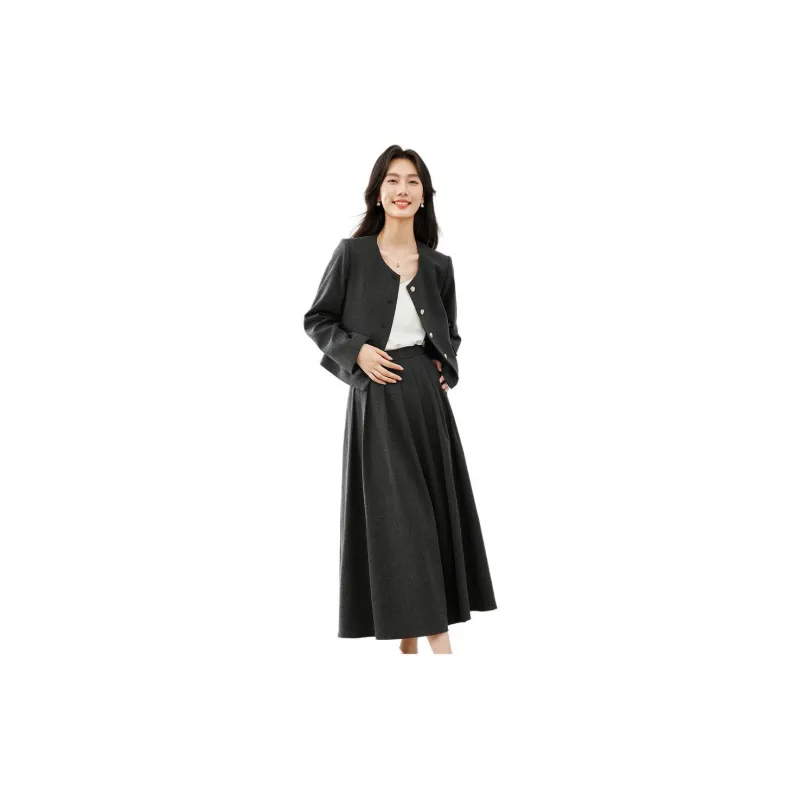 VIMLY Two Piece Skirt Sets Women's Gray-1