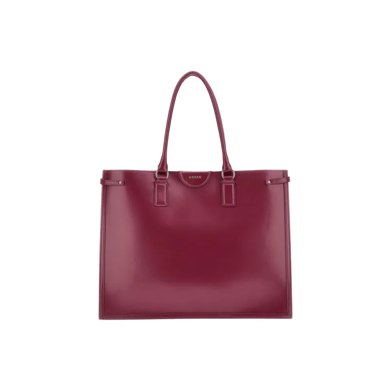 GUESS Genuine Leather Tote Bag Shopping Bag Handbag Shoulder Bag Large Size Women's Burgundy-1