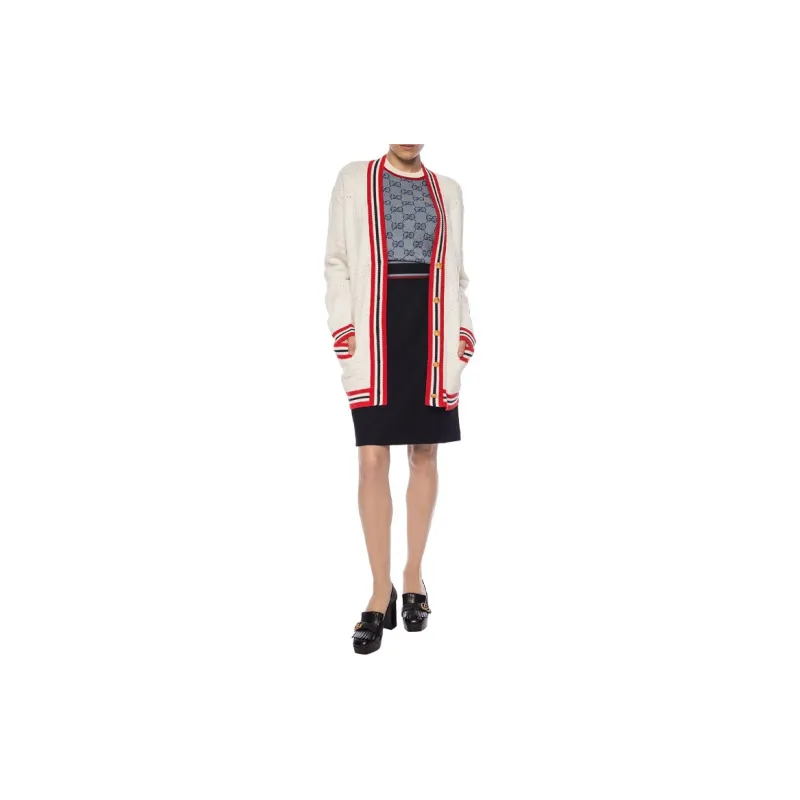 GUCCI Sylvie Web Knit Cardigan 'Ivory/Red'-1