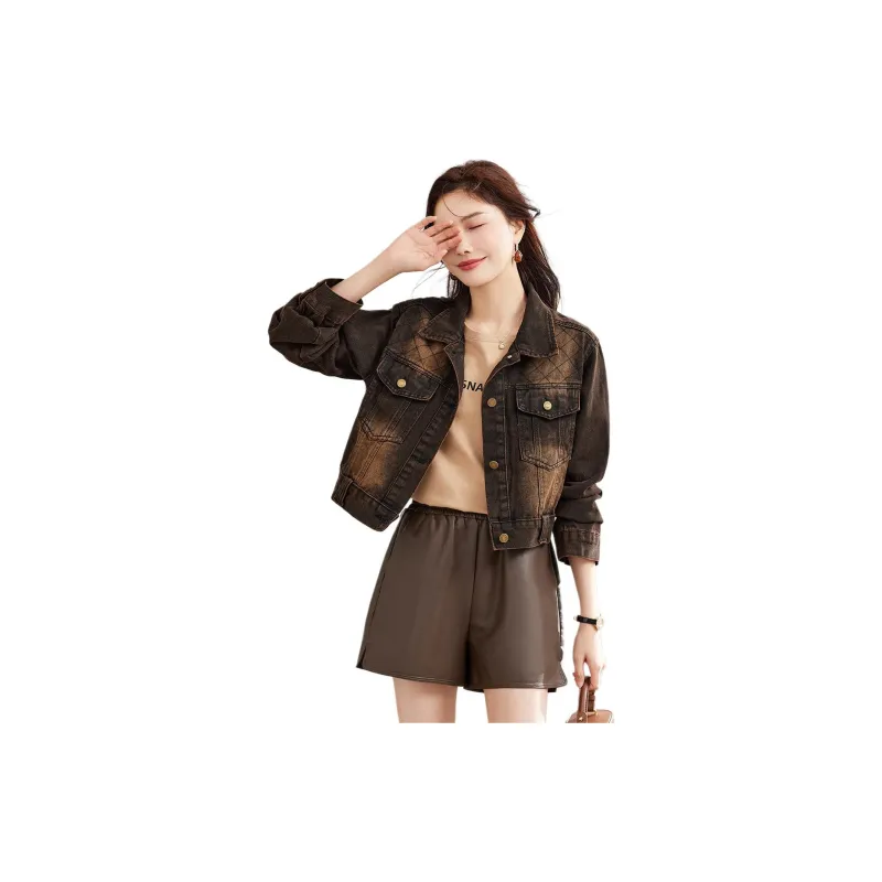 TERRE BLEUE Denim Jacket Women's Coffee-3