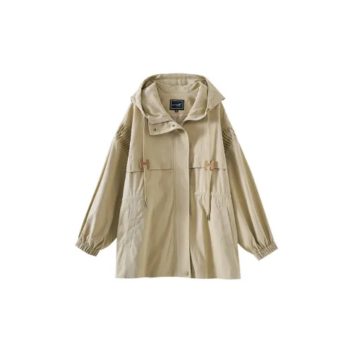 OUNIXUE Trench Coats Women's Khaki