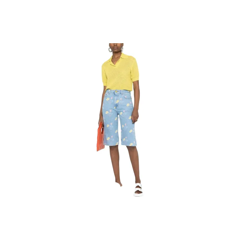 GANNI Floral-print Denim Shorts-1