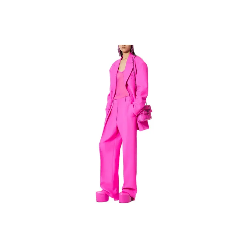 Valentino Crepe Couture Straight Leg Trousers 'Pink'-2