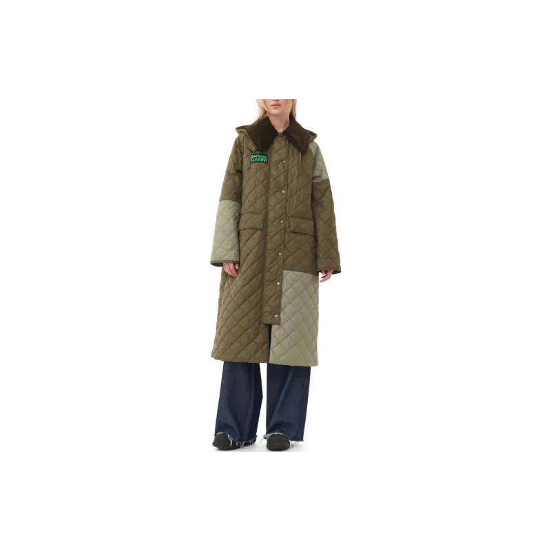 GANNI x BARBOUR Collaboration Burghley Quilted Jacket Coats Women's Brown-2
