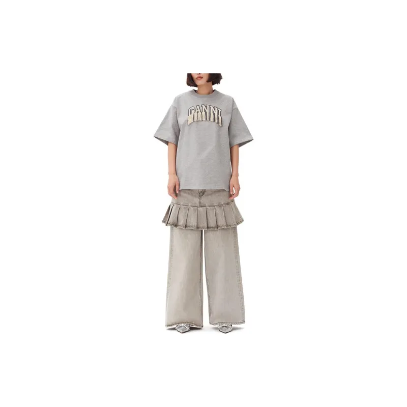 GANNI Fringed Logo Appliqué T shirt-1