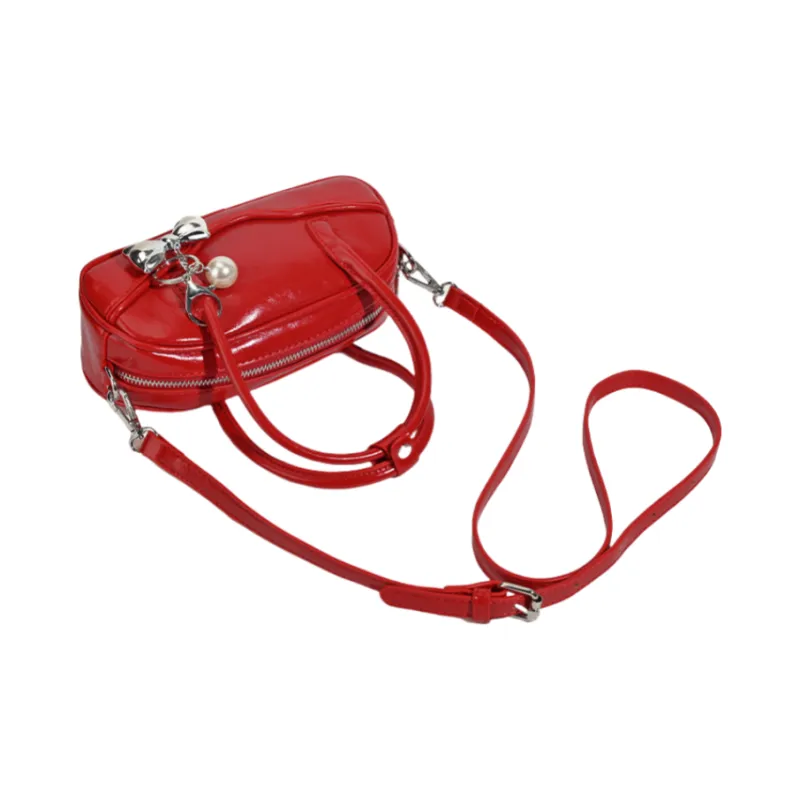 NOMK PU Crossbody One Shoulder Handbag Women's Black/Red/Silver-7