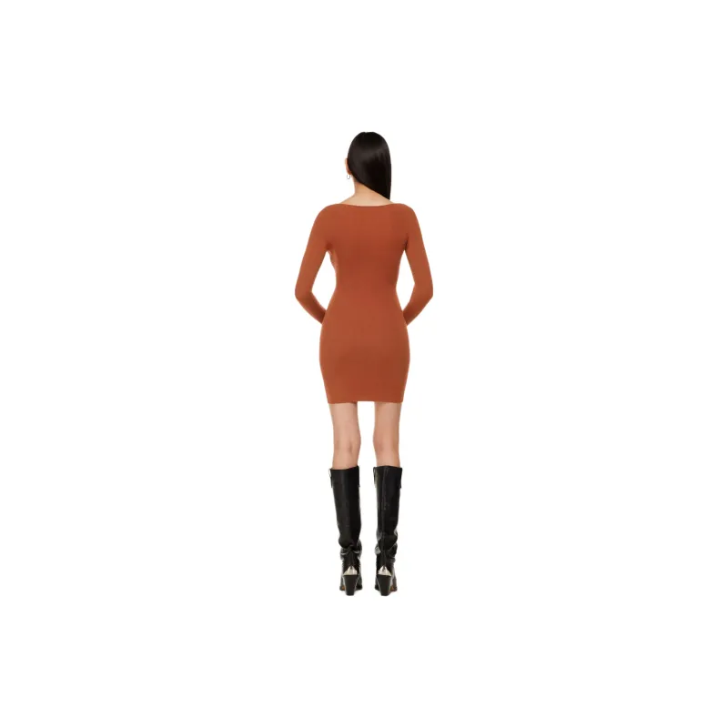 ARITZIA Wilfred Free Cut-Out Knit Longsleeve Mini Dress Long-Sleeved Dresses Women's Copper Red-3
