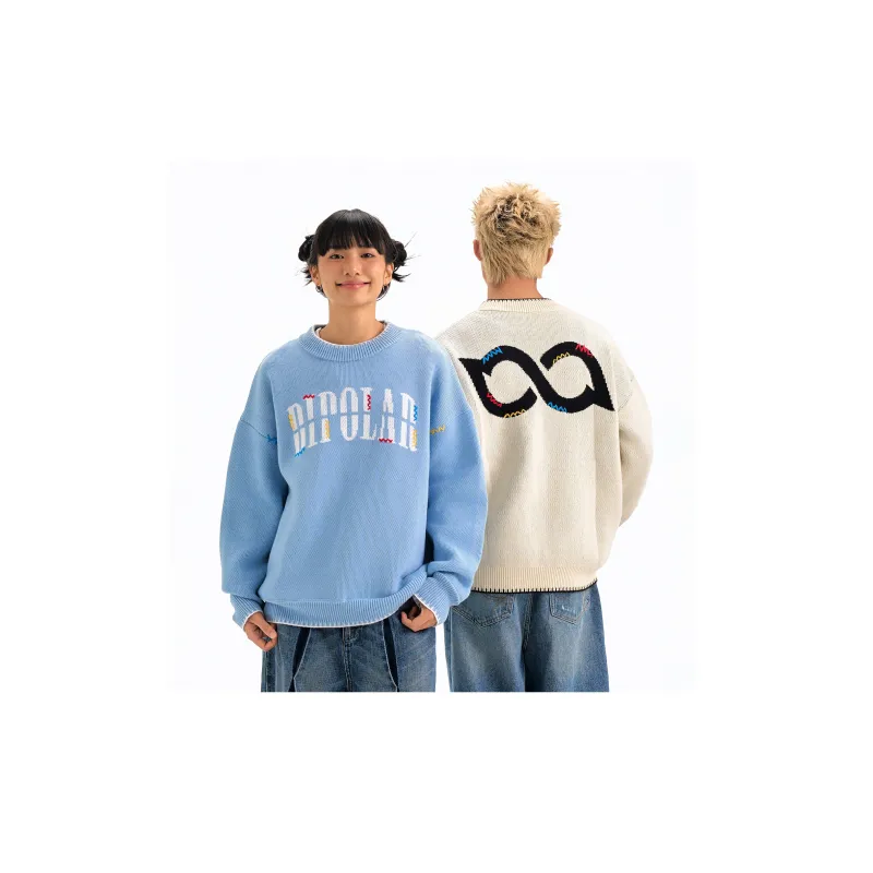 BIPOLAR Sweater Unisex Black Apricot Blue-13
