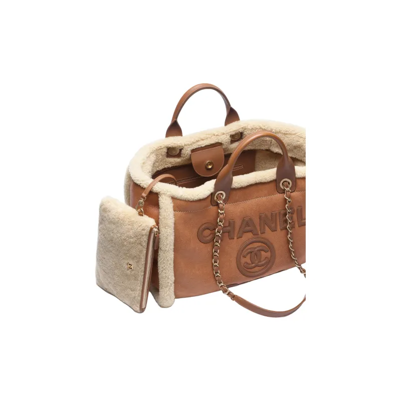 CHANEL Lambskin One Shoulder Handbag Tubas Women's Brown & Beige-2
