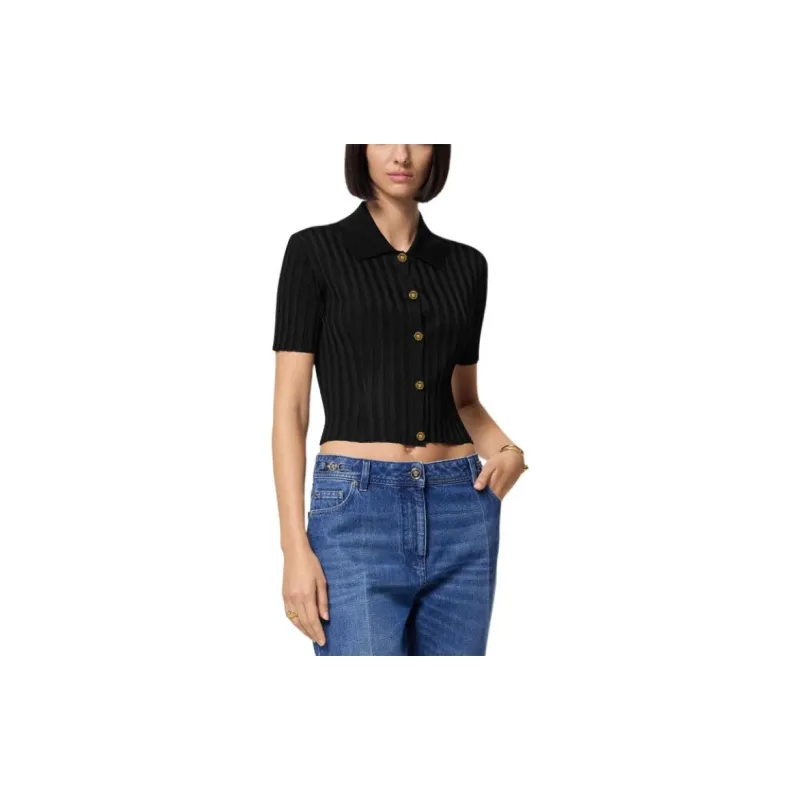 VERSACE Short Sleeved Button Up Knitted Shirt-1