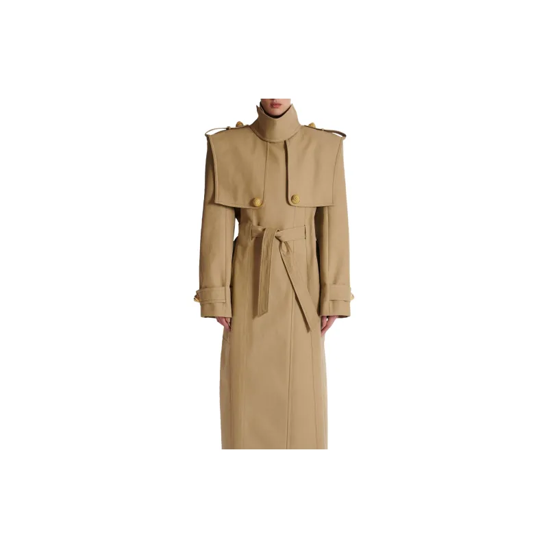 BALMAIN High Neck Snail Button Detailed Trench Coat-5