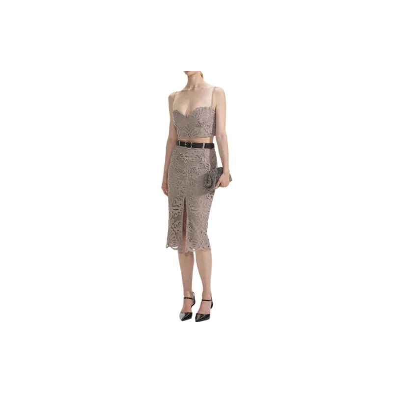 Self portrait Casual Long Skirts Women's Dark Gray Brown-3