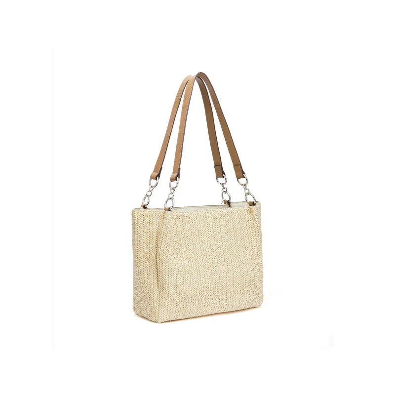 RED DRAGONFLY Fabric With Synthetic Leather Handbag Shoulder Bag Tote Women's Cream Apricot-3