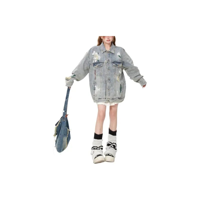 KUNZHUDAXIANG Denim Jacket Women's Blue-4