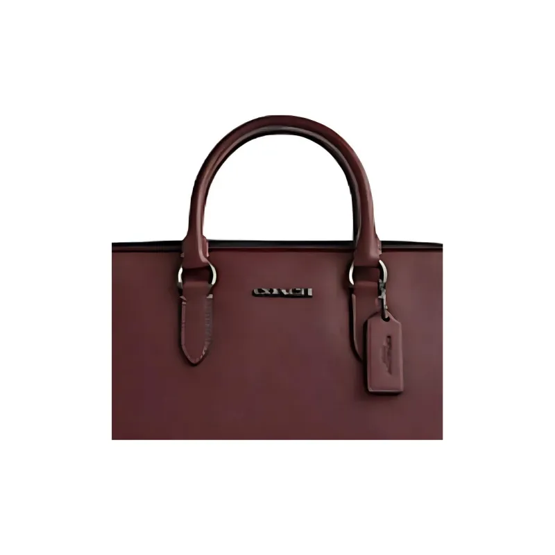 COACH Leather Briefcase One Shoulder Handbag Large Size Men's Black & Wine Red-4