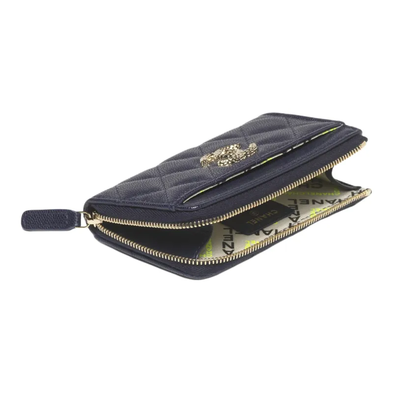 CHANEL Grain Calfskin Card Holder Women's Marine Blue-2