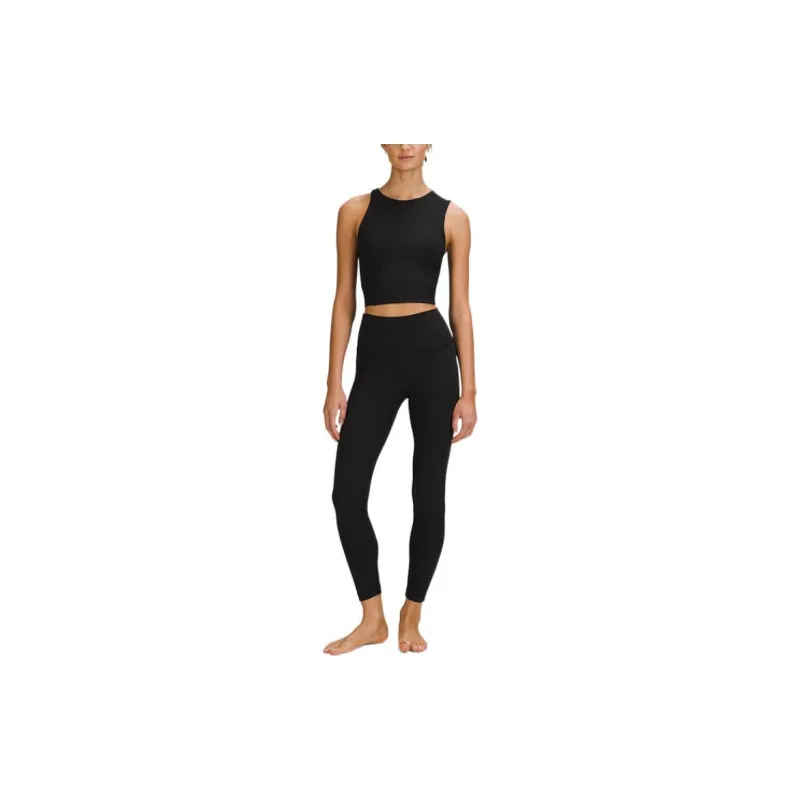 Lululemon Ribbed Asymmetrical Yoga Tank Tops Women's Black-1