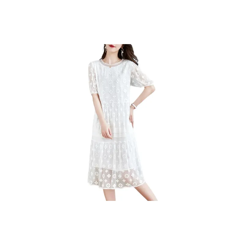 Yi Mengyuan Silk Short Sleeved Dress Women's White-2