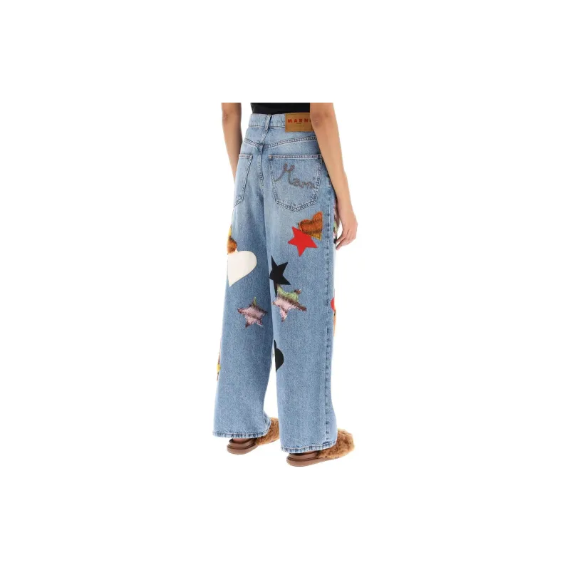 MARNI Heart-patch Straight-leg Trousers-3