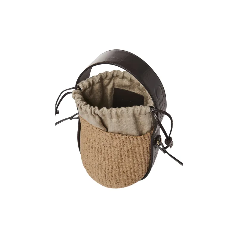 Chloe Woody Paper Bucket Bags Shoulder Bag Crossbody Bag Handbag Small Size Women's Brown-3