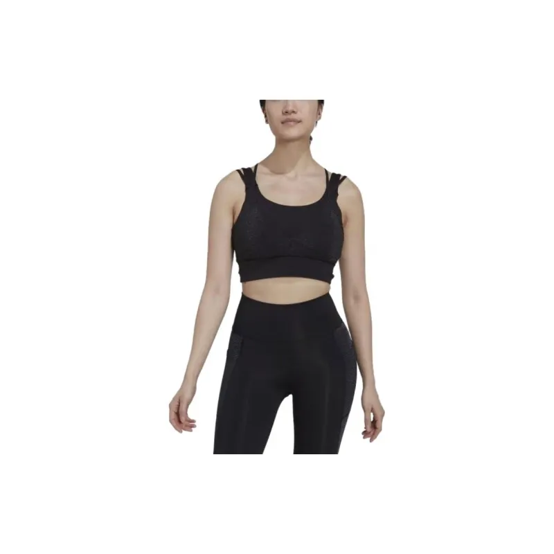 Adidas Powerimpact Training Medium-Support Shiny Bra Sports Underwear Women's Black-2