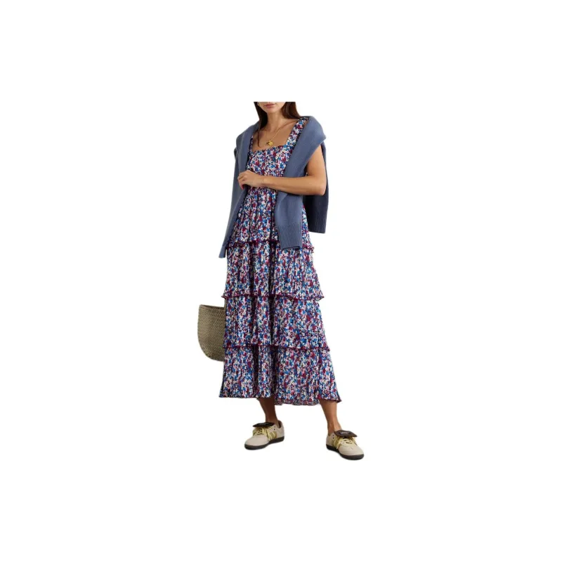 GANNI Floral print Layered Midi Dress-1