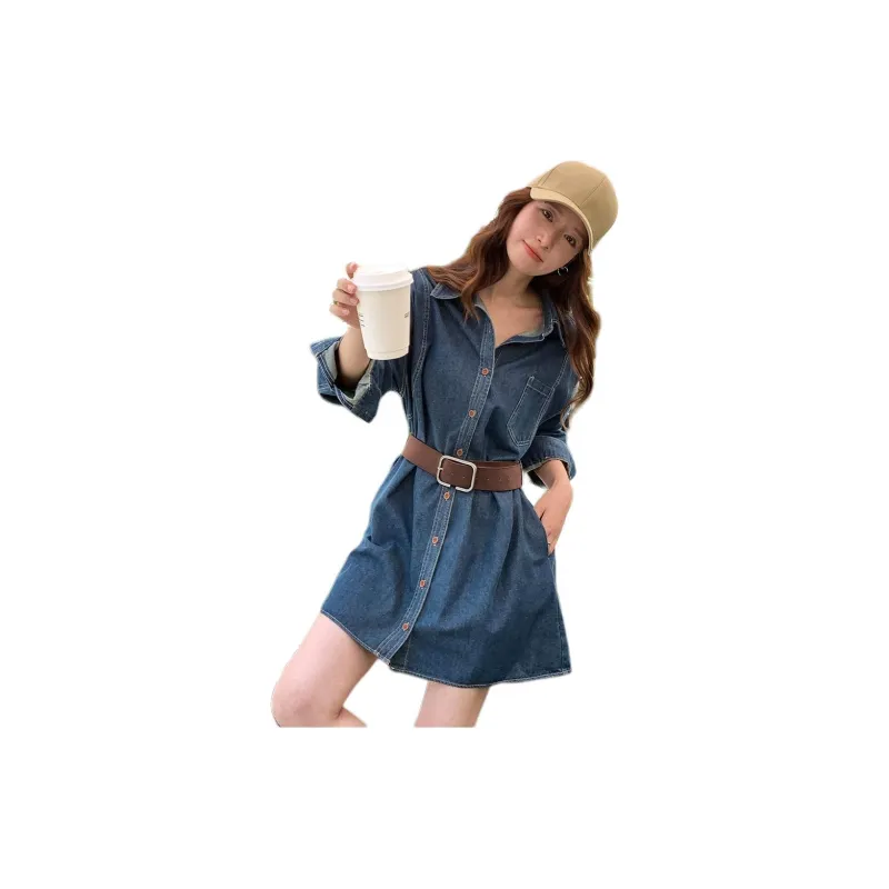 NANING 9 Long-Sleeved Dresses Women's Blue-2