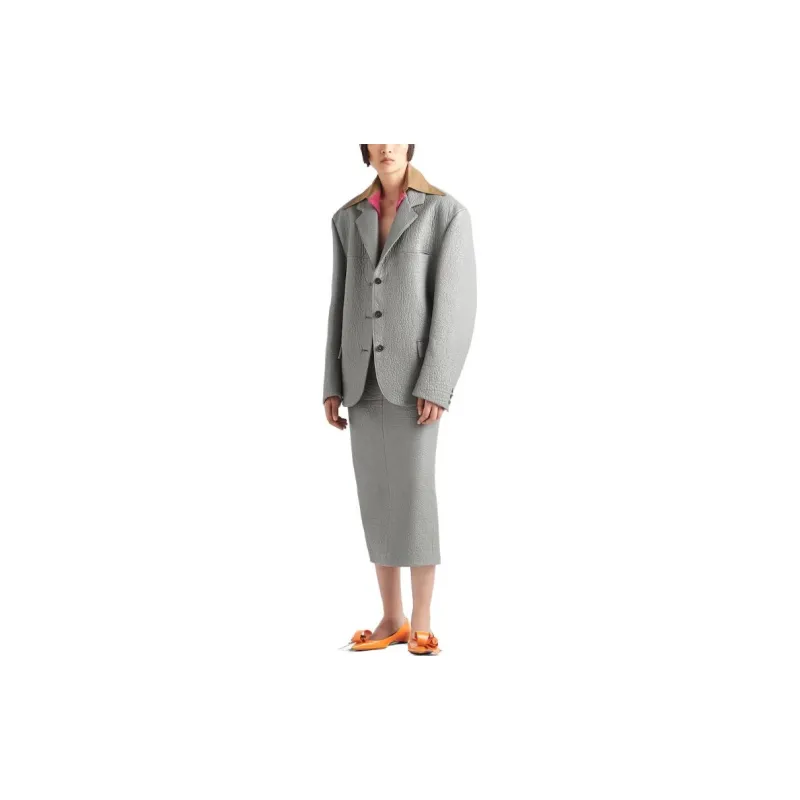 PRADA Layered collar Leather Blazer-7