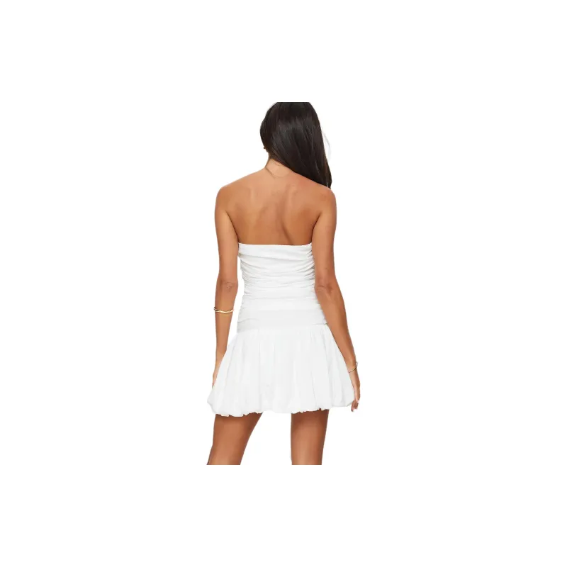 PRINCESS POLLY GLAMOUR GIRL STRAPLESS BUBBLE HEM MINI DRESS Sleeveless Dress Women's White/White-2