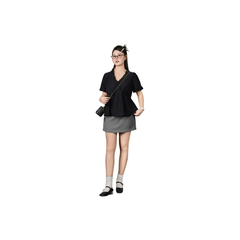 DAMABAIFENBAI Chiffon Shirts Women's Black-3