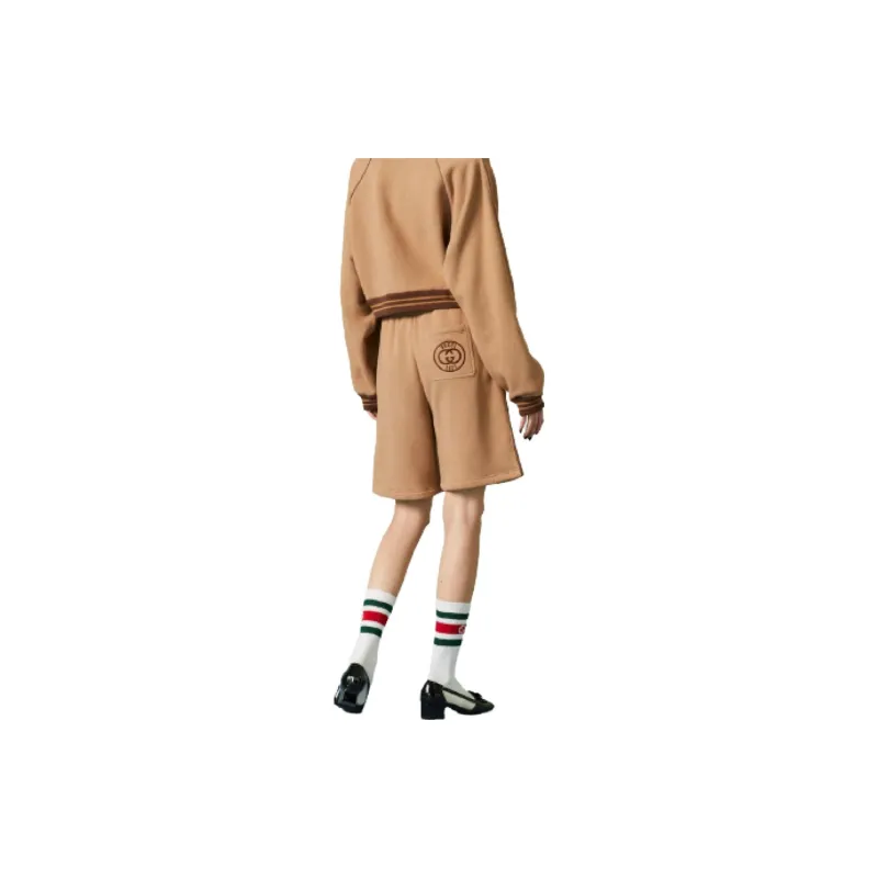 GUCCI Embroidered Cotton Jersey Shorts Casual Shorts Women's Brown-1