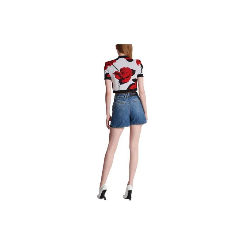 BALMAIN Floral jacquard Cropped Cardigan-2
