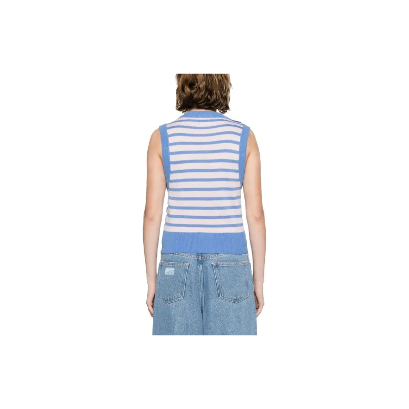 GANNI Crew-neck Striped Knitted Vest-3