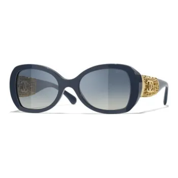 CHANEL Resin Metal Butterfly Sunglasses Unisex Blue