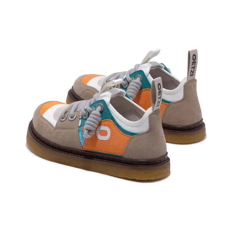 OETZI Smoke Rubber Sole Series Low Top Casual Shoes Women's Khaki & White-2