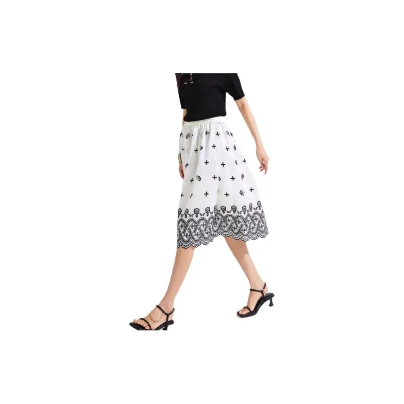 VILAN Casual Long Skirts Women's Black Floral-2