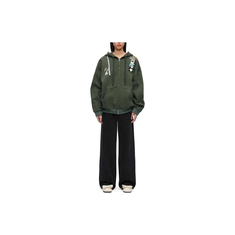 LOEWE Zip Up Hoodie 'Vintage Green'-2