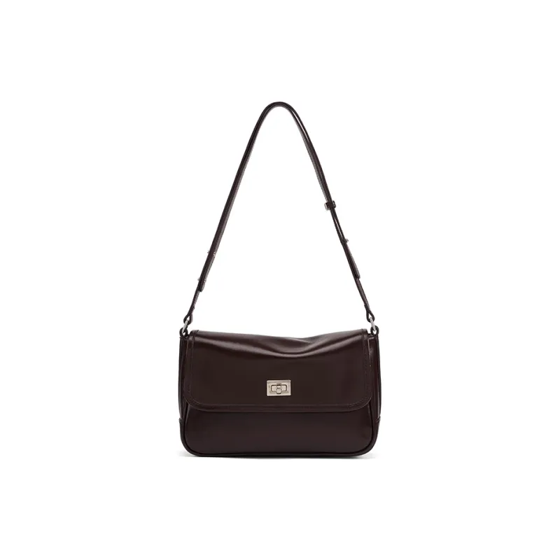 LA FESTIN Top Grain Cow Leather Messenger Bag Commute Brown Shoulder Bag Women's-0