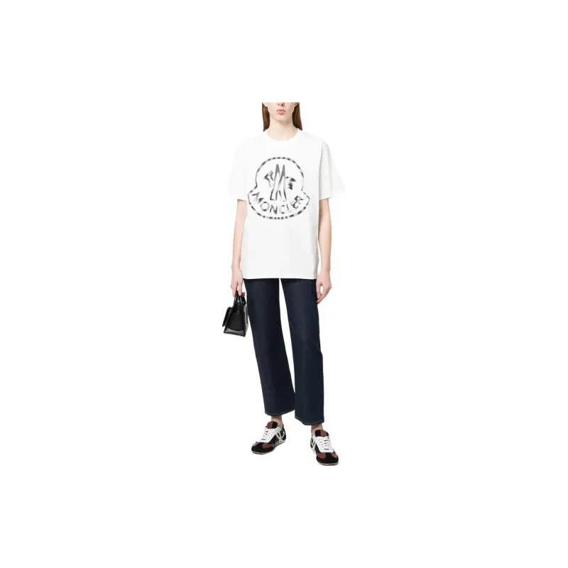 Moncler White Logo Print Short Sleeve T shirt-1