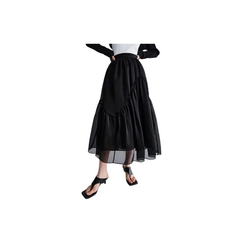 Roselingling Casual Long Skirt Women's Elegant Black-1