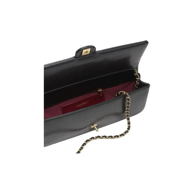 CHANEL Calfskin Handbag Clutch Unisex Black-3