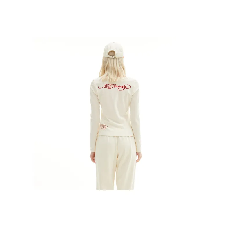 Ed Hardy Long Sleeved T Shirt Women's Ivory White-2